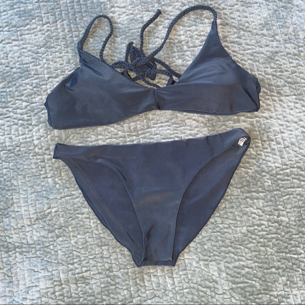 Gray bikini size large run small braided detail on straps